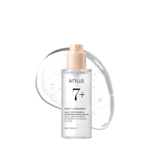 Anua Rice Ceramide 7 Hydrating Barrier Serum, Moisturizing Face Serum, Non-comodogenic, Hyaluronic Acid, Niacinamide, Lightweight, Fragrance Free, Sensitive Dry Skin, Korean Skincare, 1.69 fl oz