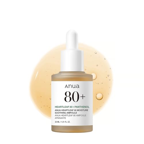 Anua Heartleaf 80 Soothing Ampoule, Hydrating Facial Serum for Glass Skin, Hyaluronic Acid, Panthenol, Lightweight, Non-Greasy Formula, Korean Skincare, 1.01 fl.oz