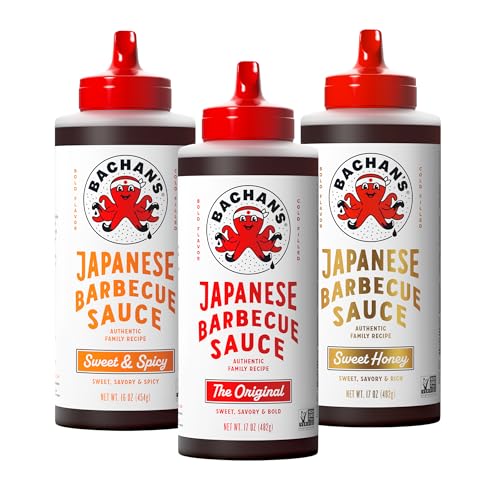 Bachan's Japanese Barbecue Sauce Variety Pack - Original, Honey, and Sweet & Spicy, 3-Pack 17 oz Bottles, Cold-Filled, Non-GMO, Vegan, No Preservatives, BPA-Free - For Wings, Chicken & Steak